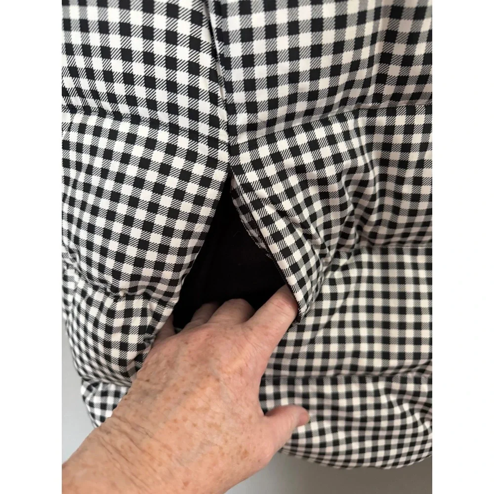 J. Jill  Black White Gingham DOWN Puffer 3x Vest‎ Snap Front Mock Neck Spring